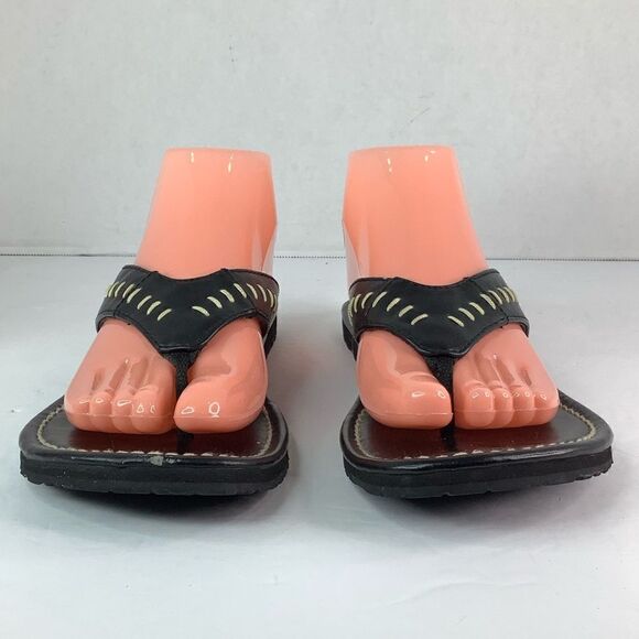 Flojos Black Leather Thong Flip Flop Casual Summer Women’s Size 7 - Picture 5 of 11